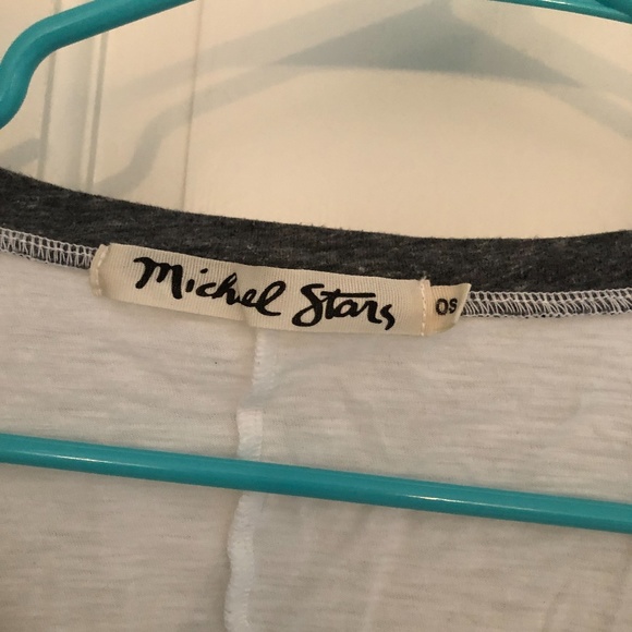 Michael Stars White Long Sleeve V-Neck Tee w Grey - Picture 2 of 2